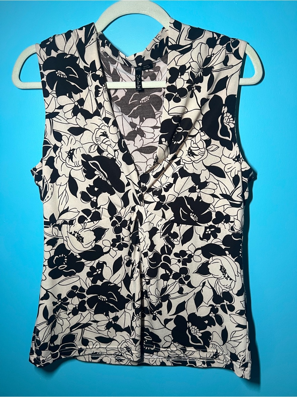 Zenim Brown & Cream Floral V-Neck Sleeveless Tank